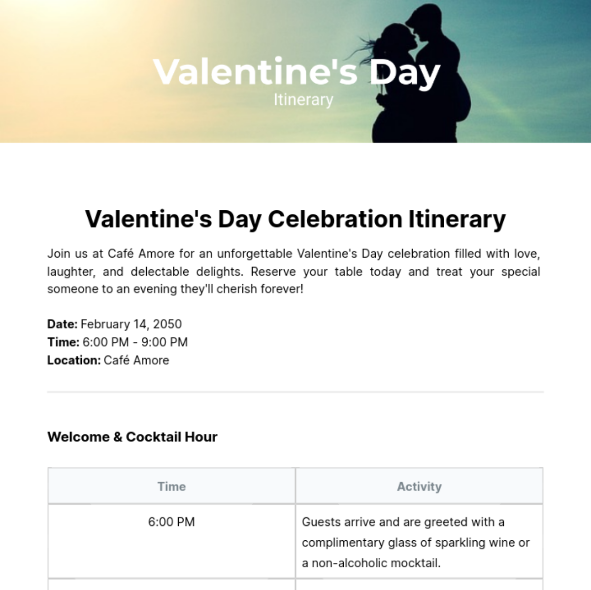 Valentine's Day Itinerary Template