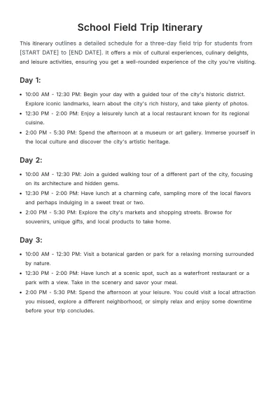 Free School Field Trip Itinerary Template to Edit Online
