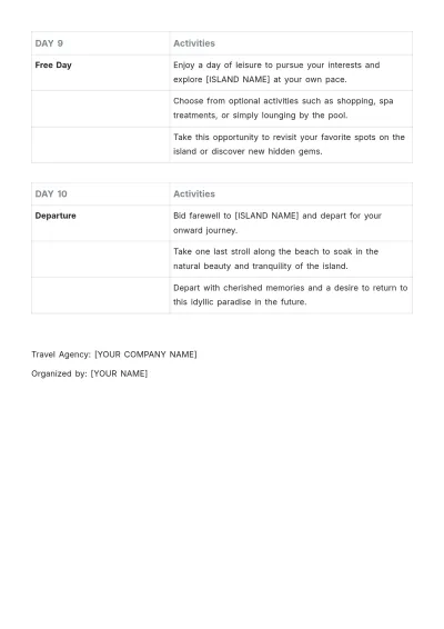 Free 10 Day Itinerary Template to Edit Online