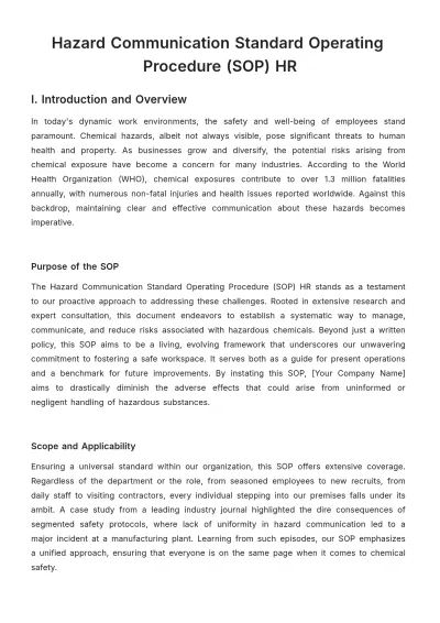 Free Hazard Communication Standard Operating Procedure (SOP) HR Template to Edit Online
