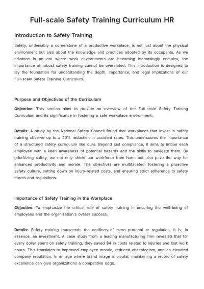 Free Full-scale Safety Training Curriculum HR Template to Edit Online