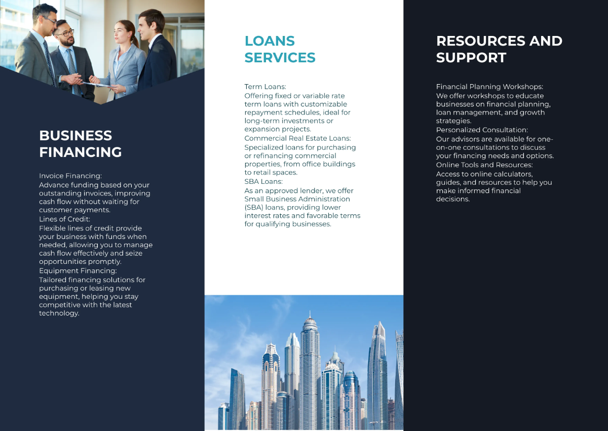 Free Business Financing and Loans Pamphlet Template to Edit Online