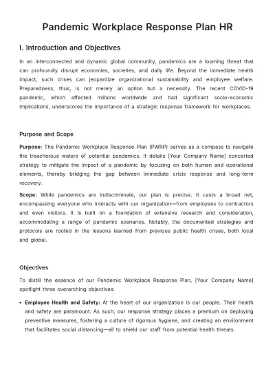 Free Pandemic Workplace Response Plan HR Template to Edit Online