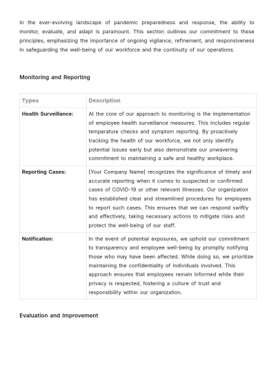 Free Pandemic Workplace Response Plan HR Template to Edit Online