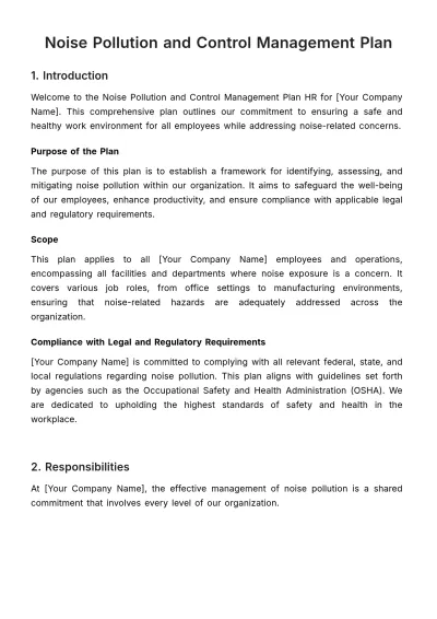 Free Noise Pollution and Control Management Plan HR Template to Edit Online