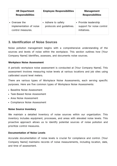 Free Noise Pollution and Control Management Plan HR Template to Edit Online