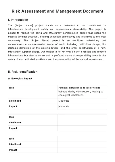 Free Risk Assessment and Management Document HR Template to Edit Online