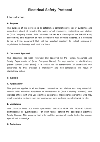 Free Electrical Safety Protocol HR Template to Edit Online