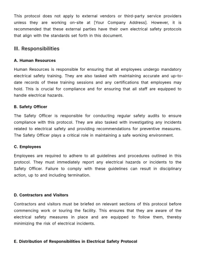 Free Electrical Safety Protocol HR Template to Edit Online
