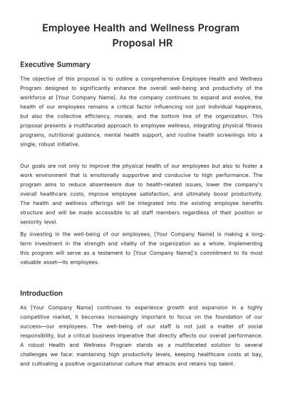 Free Employee Health and Wellness Program Proposal HR Template to Edit Online