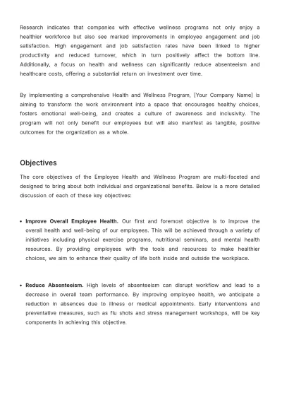 Free Employee Health and Wellness Program Proposal HR Template to Edit Online