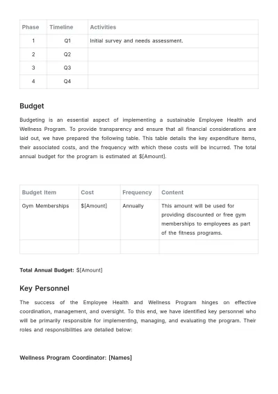 Free Employee Health and Wellness Program Proposal HR Template to Edit Online