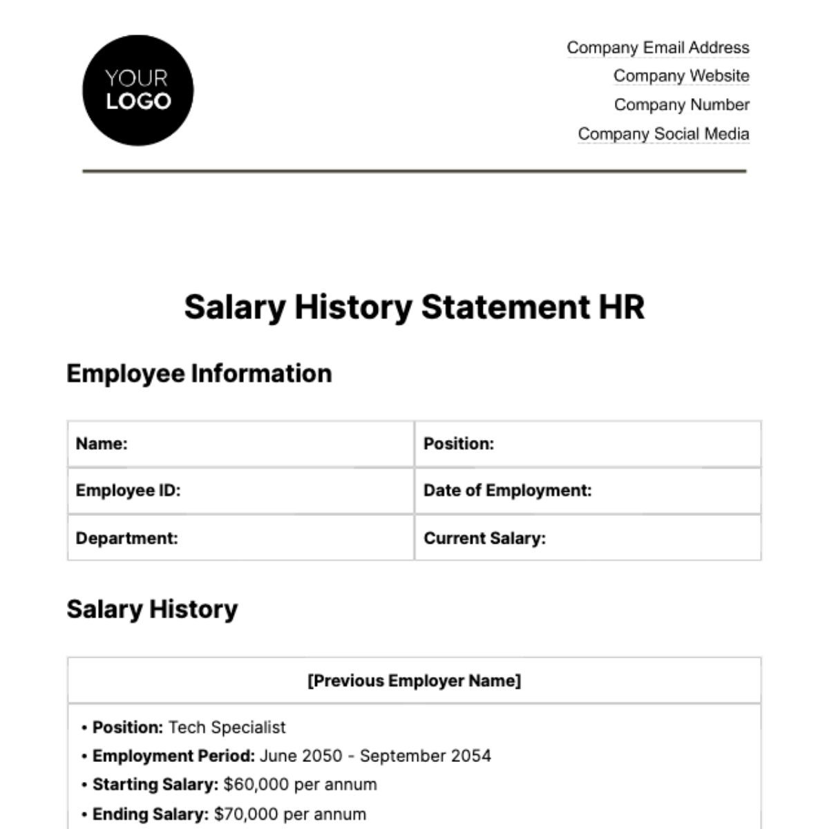 Free Salary History Statement HR Template
