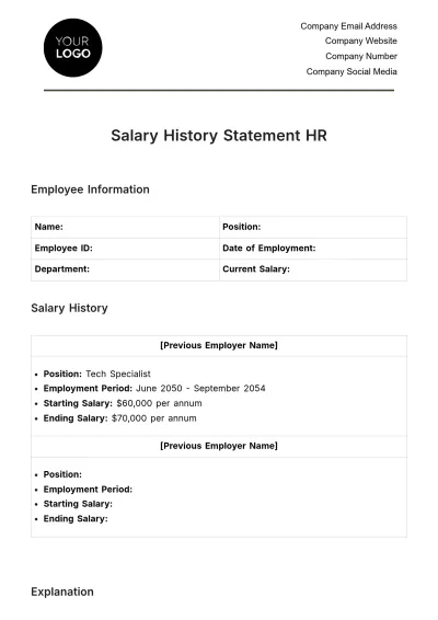 Free Salary History Statement HR Template to Edit Online