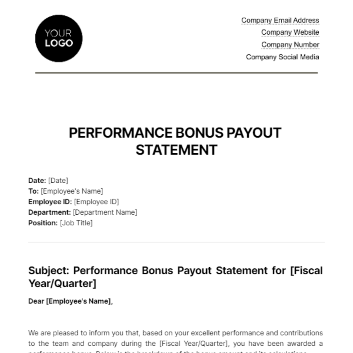 Free Performance Bonus Payout Statement HR Template