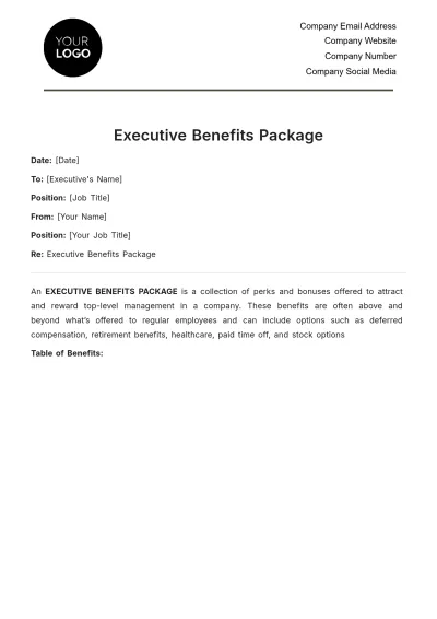 Free Executive Benefits Package HR Template to Edit Online