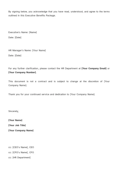 Free Executive Benefits Package HR Template to Edit Online