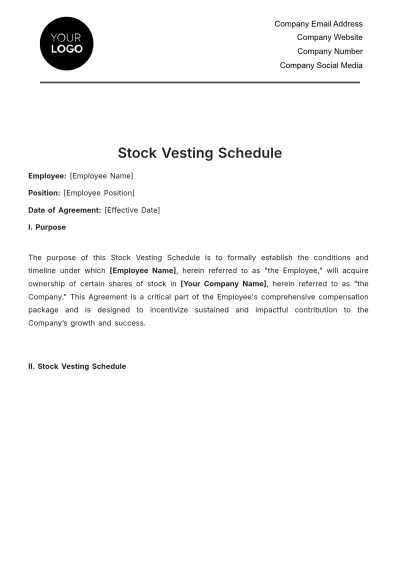 Free Stock Vesting Schedule HR Template to Edit Online