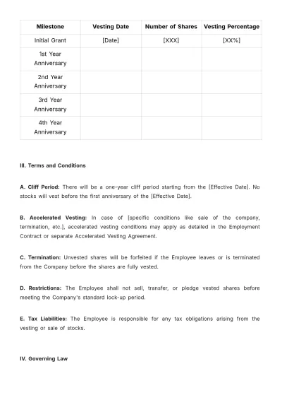 Free Stock Vesting Schedule HR Template to Edit Online
