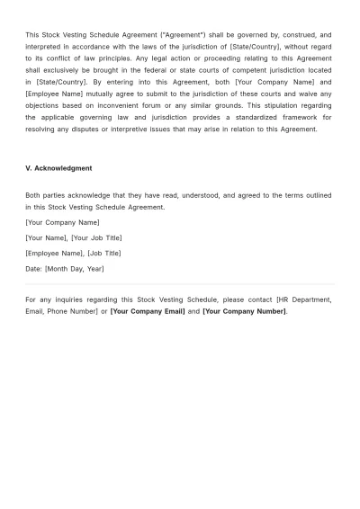 Free Stock Vesting Schedule HR Template to Edit Online