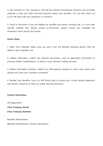 Free Benefits Renewal Reminder HR Template to Edit Online