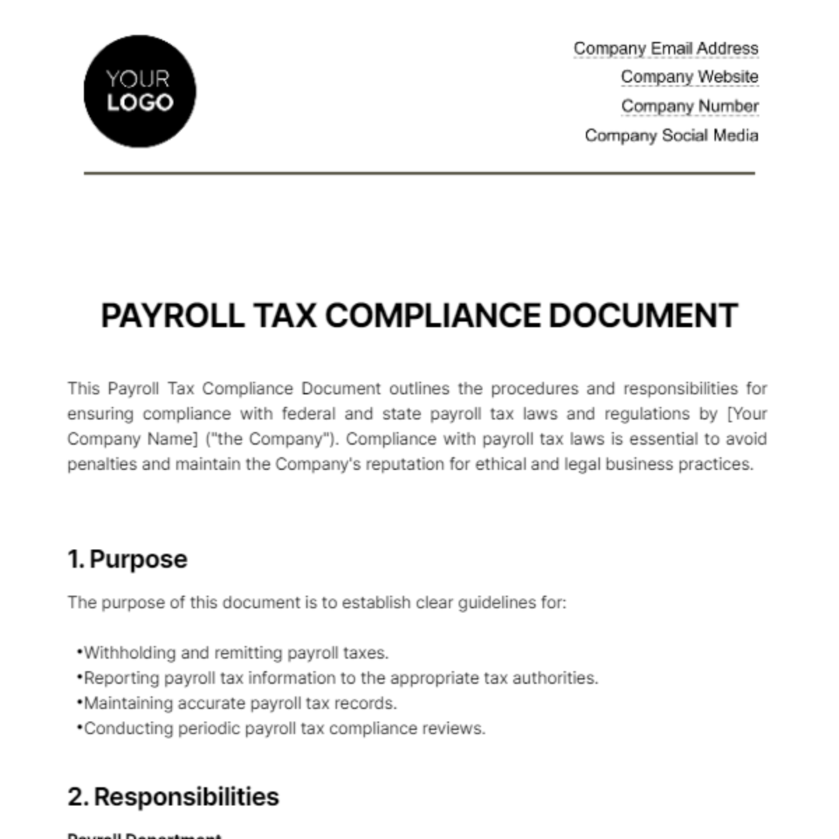 Payroll Tax Compliance Document HR Template - Edit Online & Download