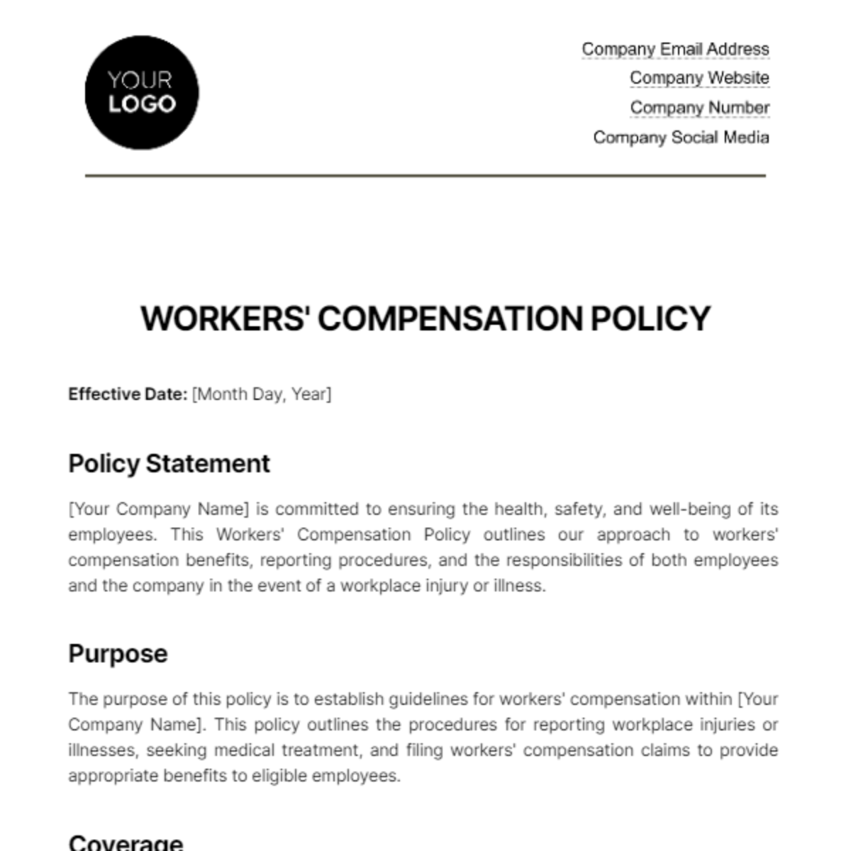 Workers' Compensation Policy HR Template - Edit Online & Download