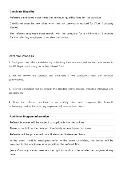 Free Employee Referral Bonus Program HR Template to Edit Online