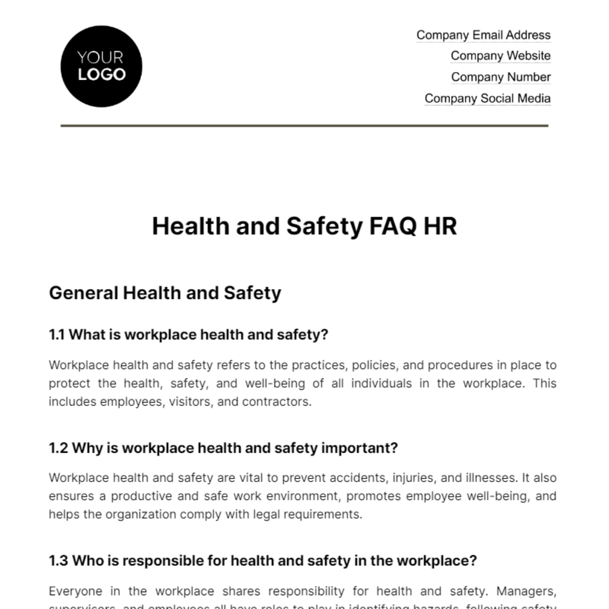 Free Health and Safety FAQ HR Template