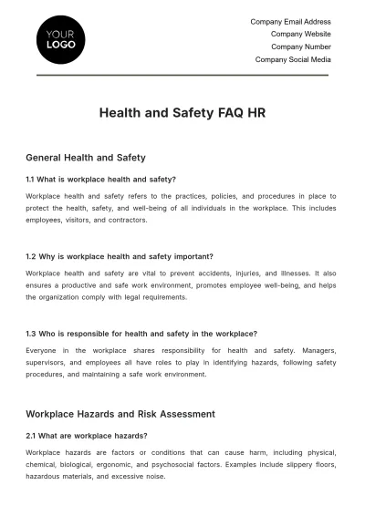 Free Health and Safety FAQ HR Template to Edit Online