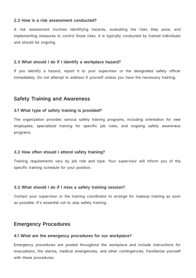 Free Health and Safety FAQ HR Template to Edit Online