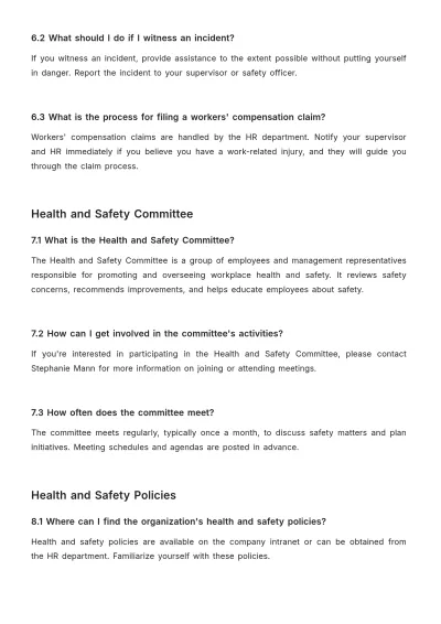 Free Health and Safety FAQ HR Template to Edit Online