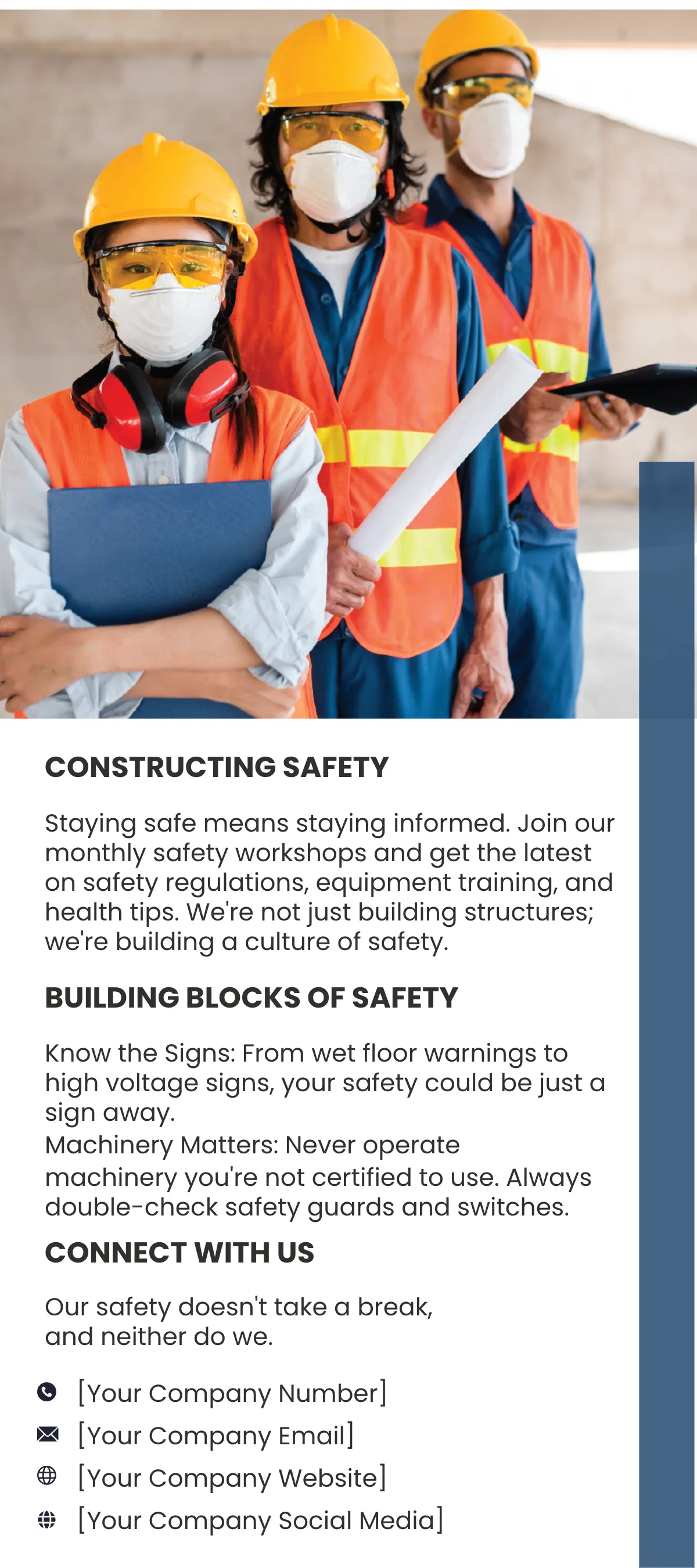 Free Construction Site Safety Tips Rack Card Template to Edit Online