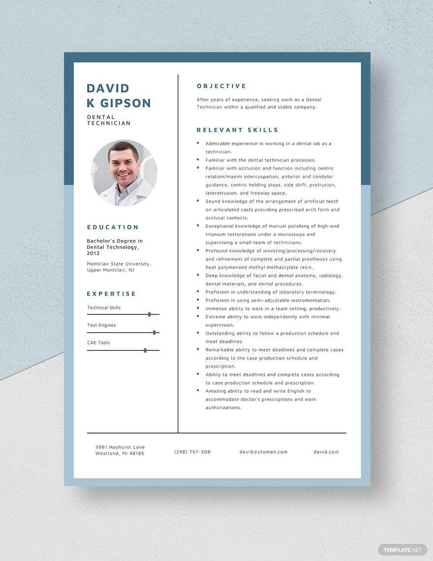 Dental Technician Resume in Word, Apple Pages
