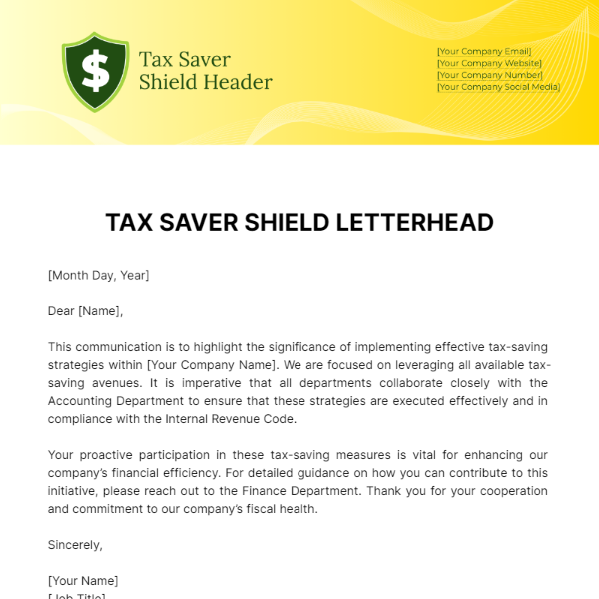 Tax Saver Shield Letterhead Template