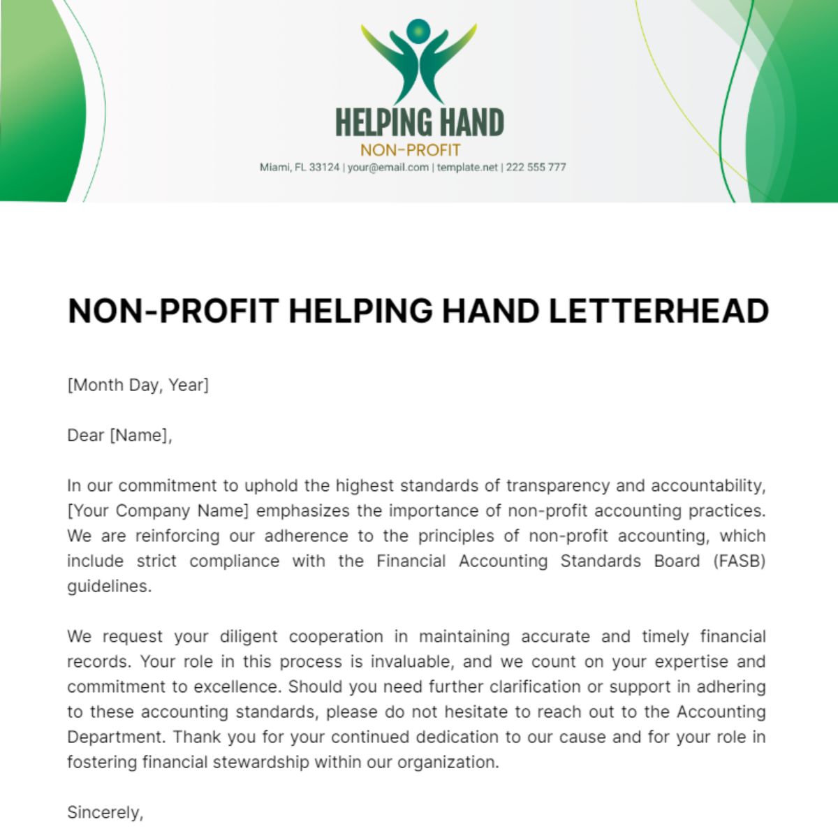 Non-Profit Helping Hand Letterhead Template