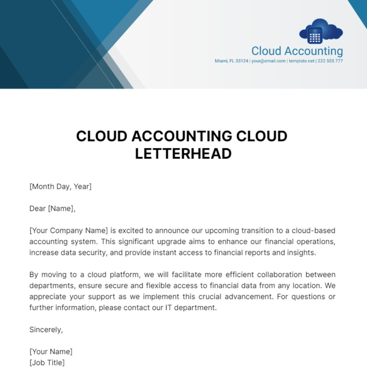 Free Cloud Accounting Cloud Letterhead Template