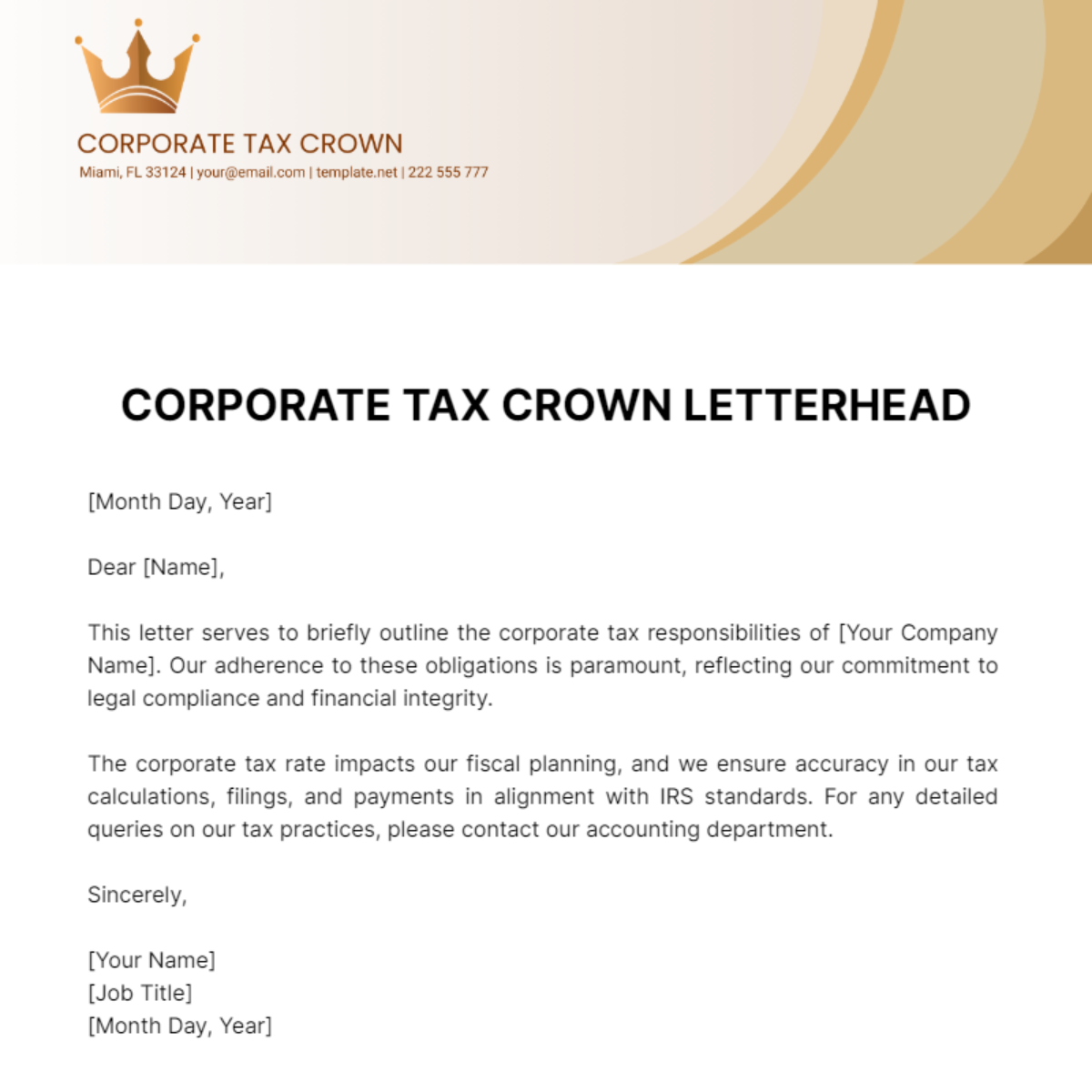 Corporate Tax Crown Letterhead Template