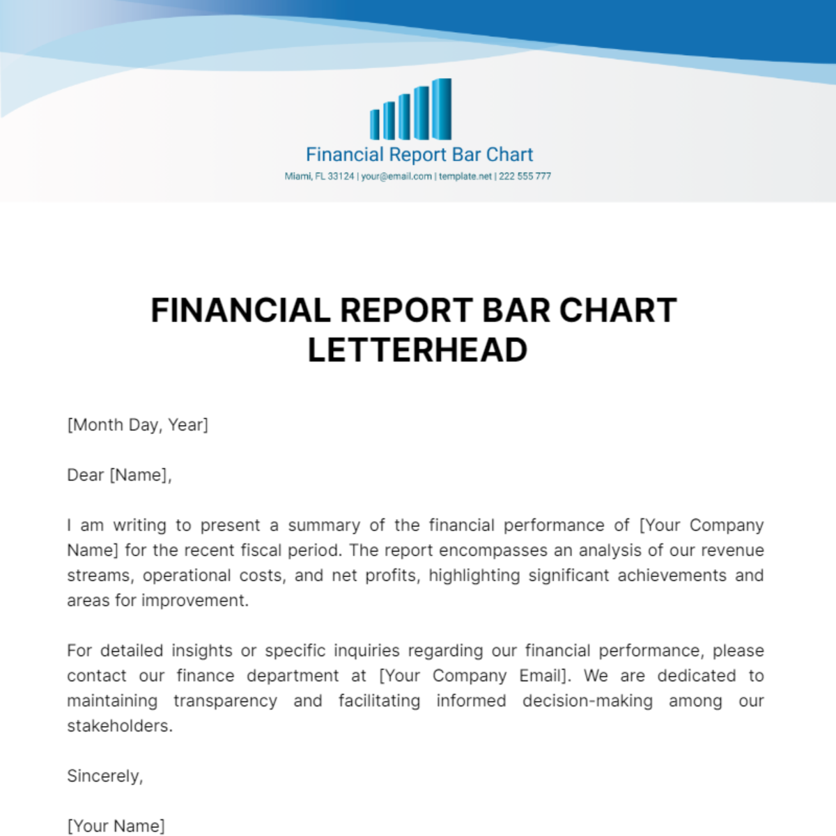 Financial Report Bar Chart Letterhead Template
