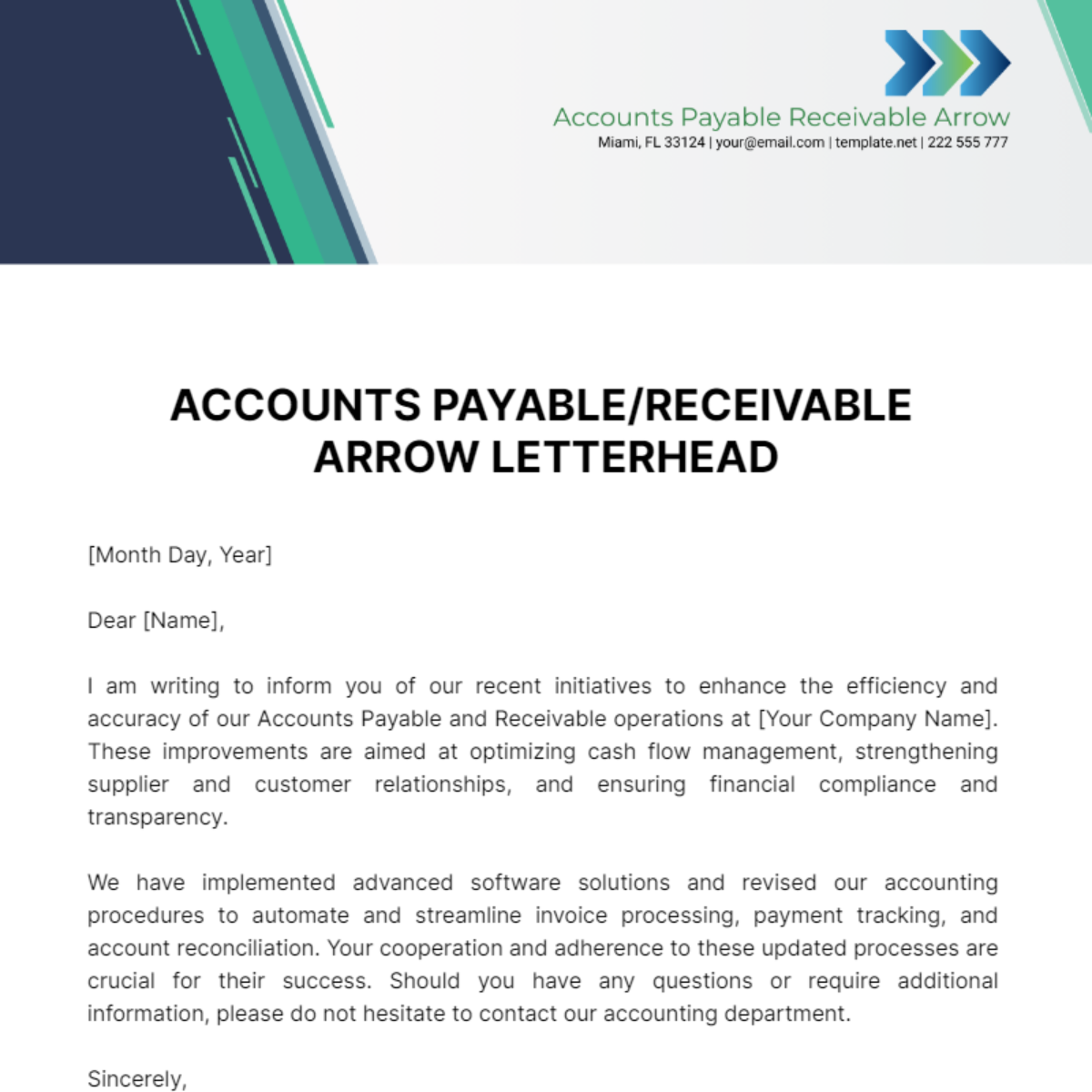 Accounts Payable/Receivable Arrow Letterhead Template