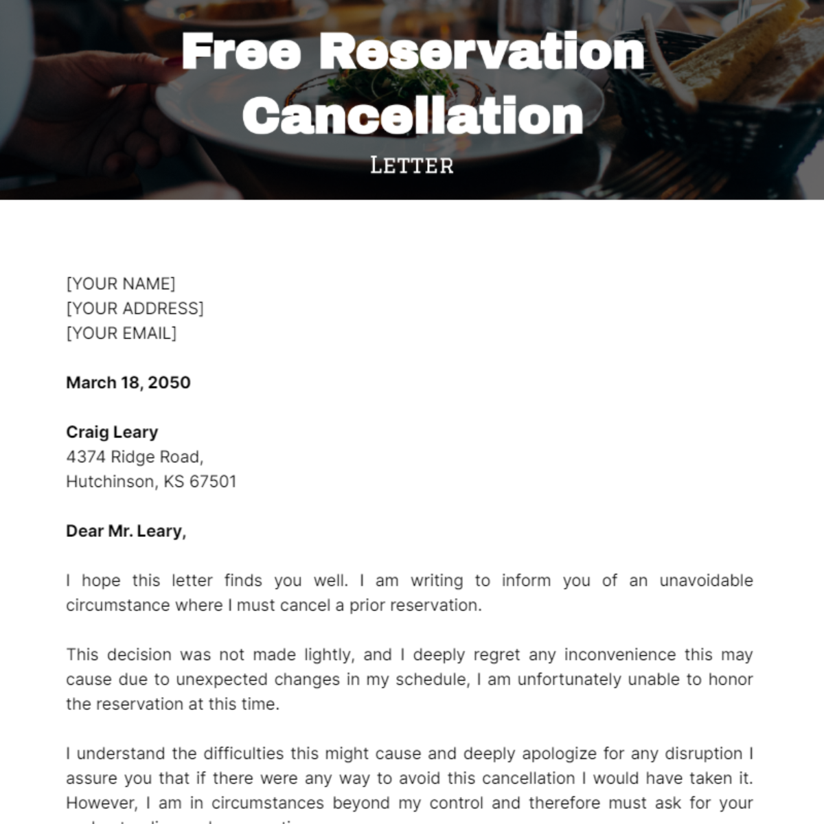 Reservation Cancellation Letter Template