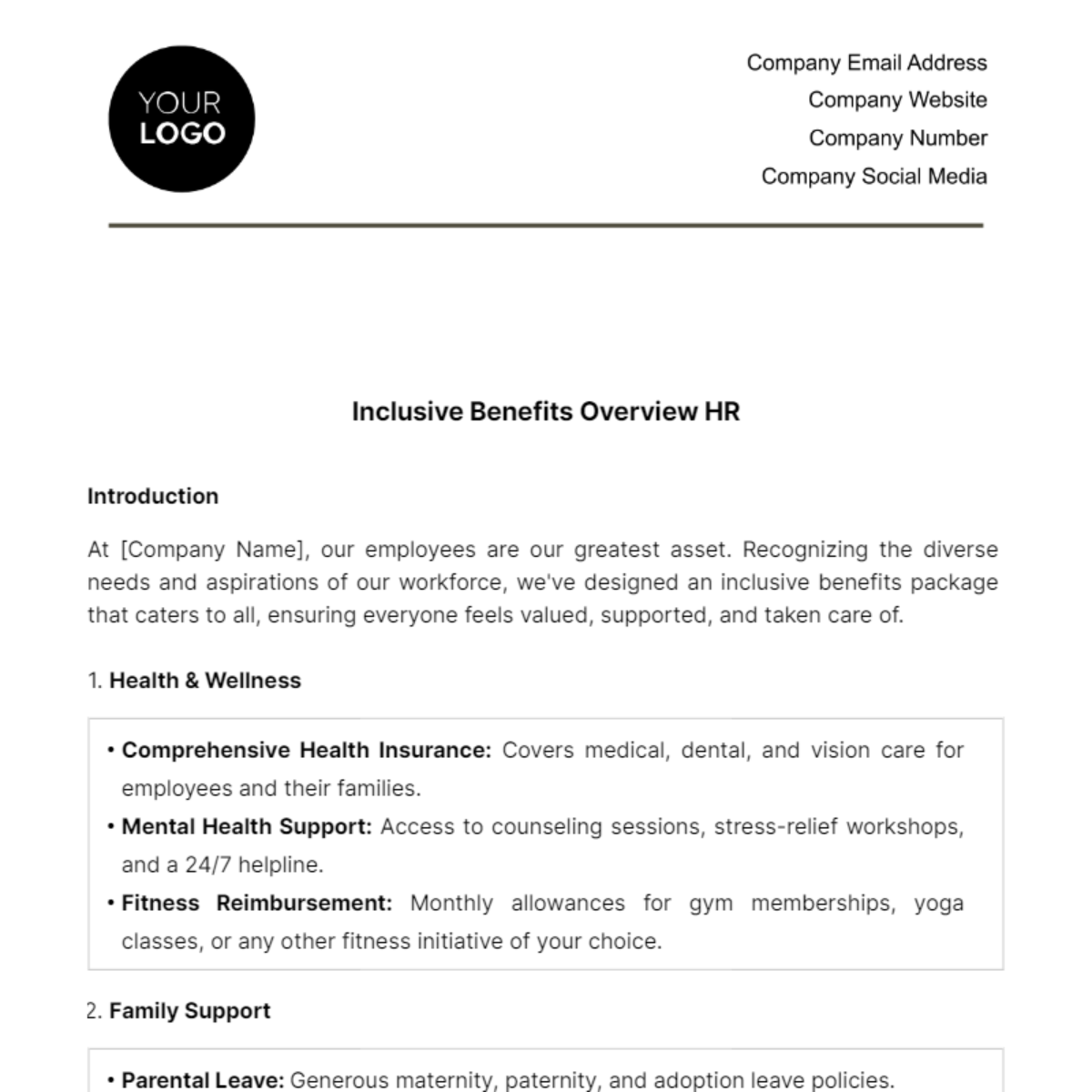 Inclusive Benefits Overview HR Template - Edit Online & Download