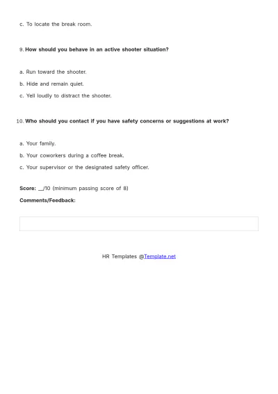 Free Safety Training Quiz HR Template to Edit Online