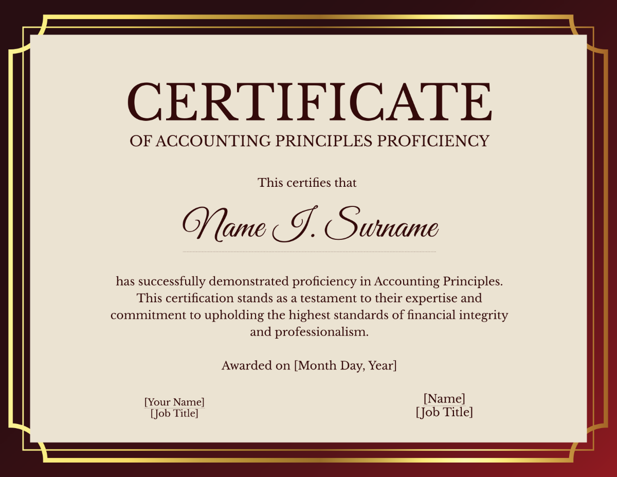Accounting Principles Proficiency Certificate Template