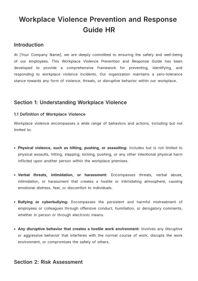 Free Workplace Violence Prevention and Response Guide HR Template to Edit Online