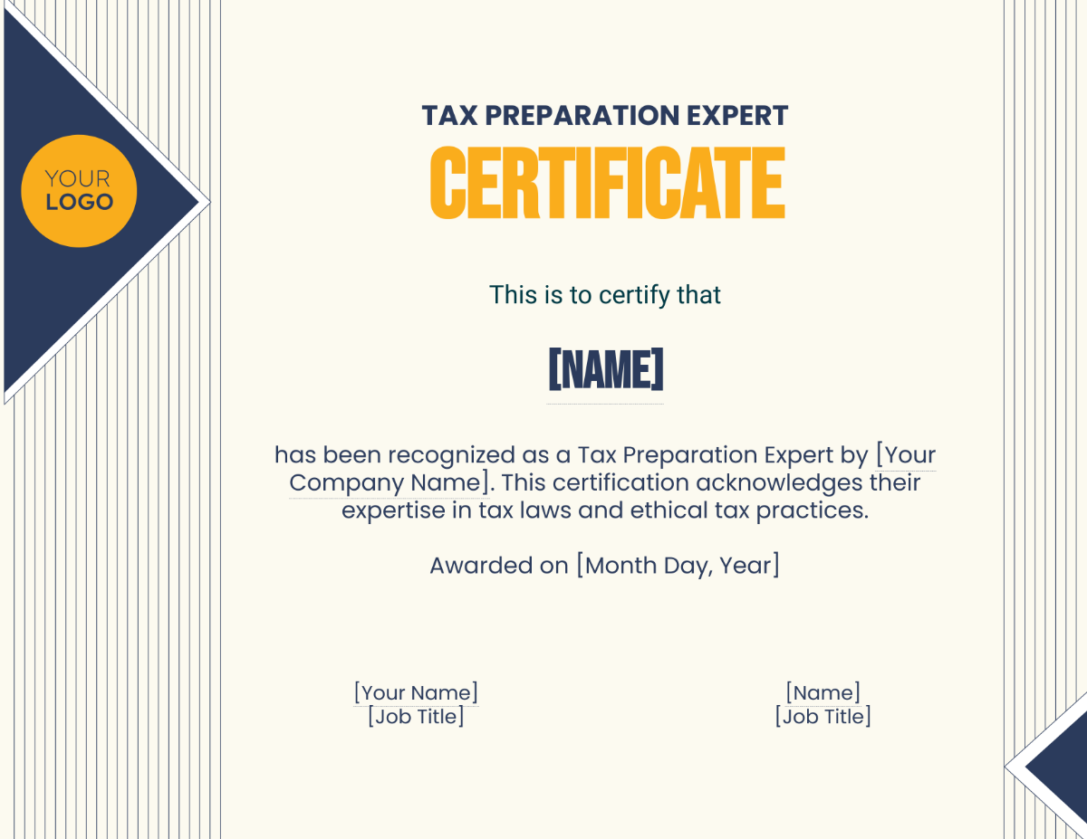 Tax Preparation Expert Certificate Template