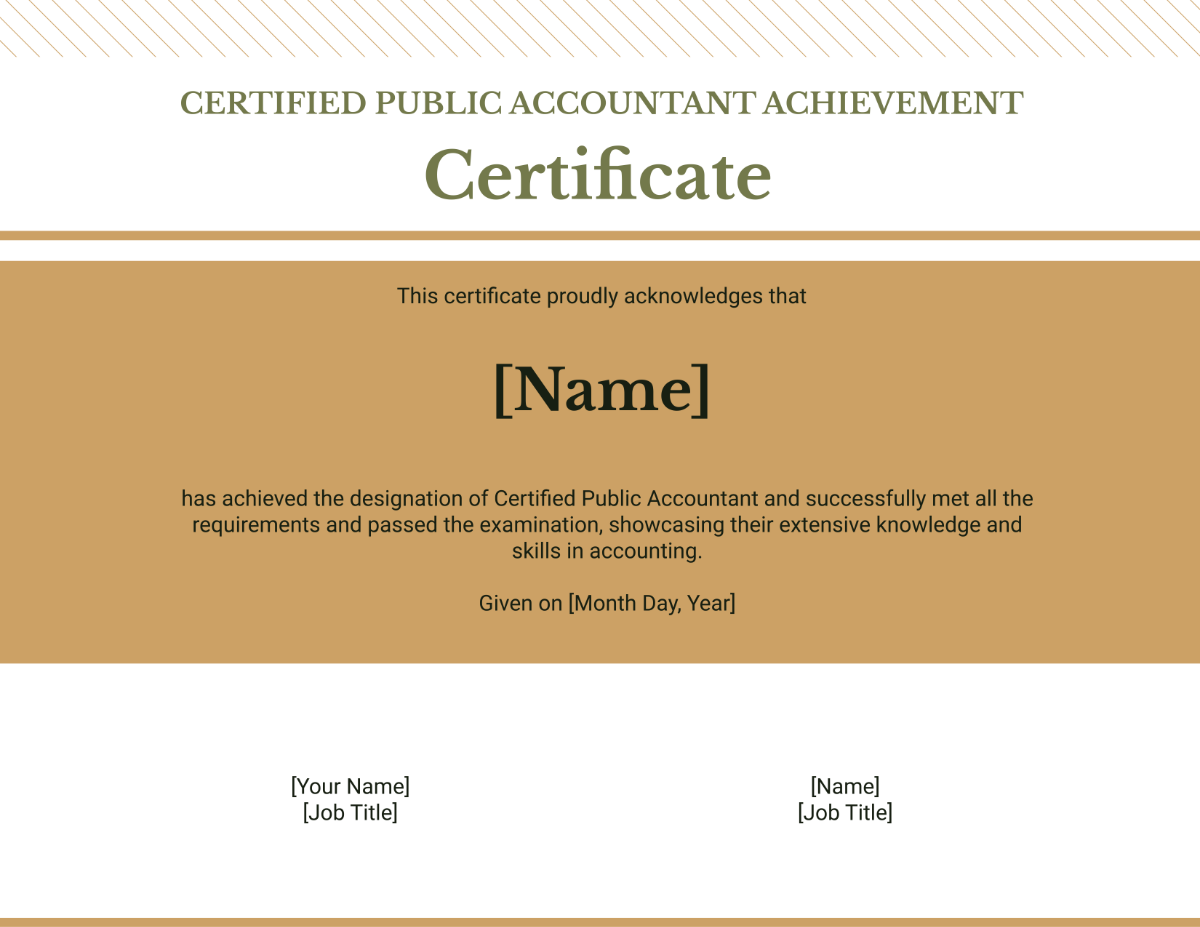 Certified Public Accountant Achievement Certificate Template