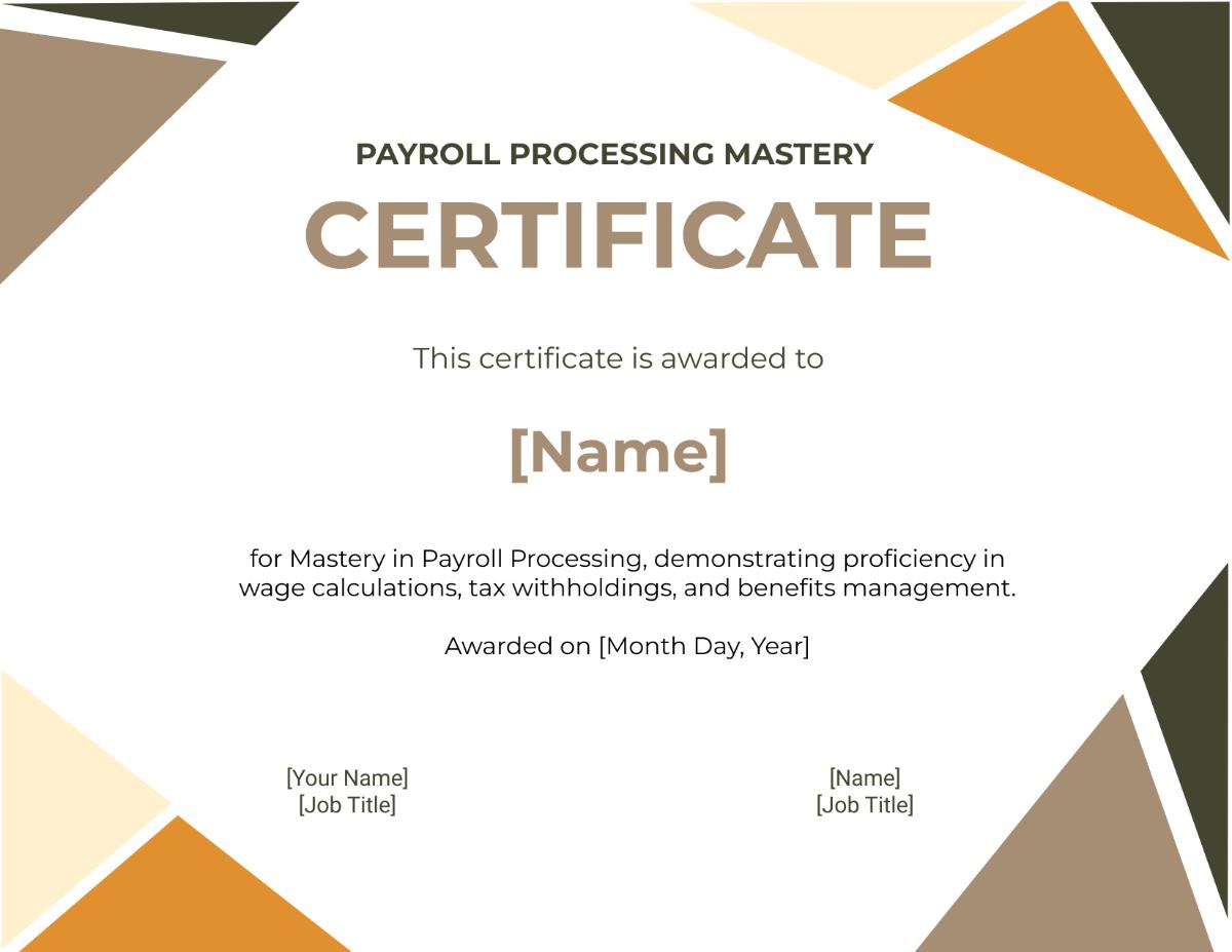 Payroll Processing Mastery Certificate Template