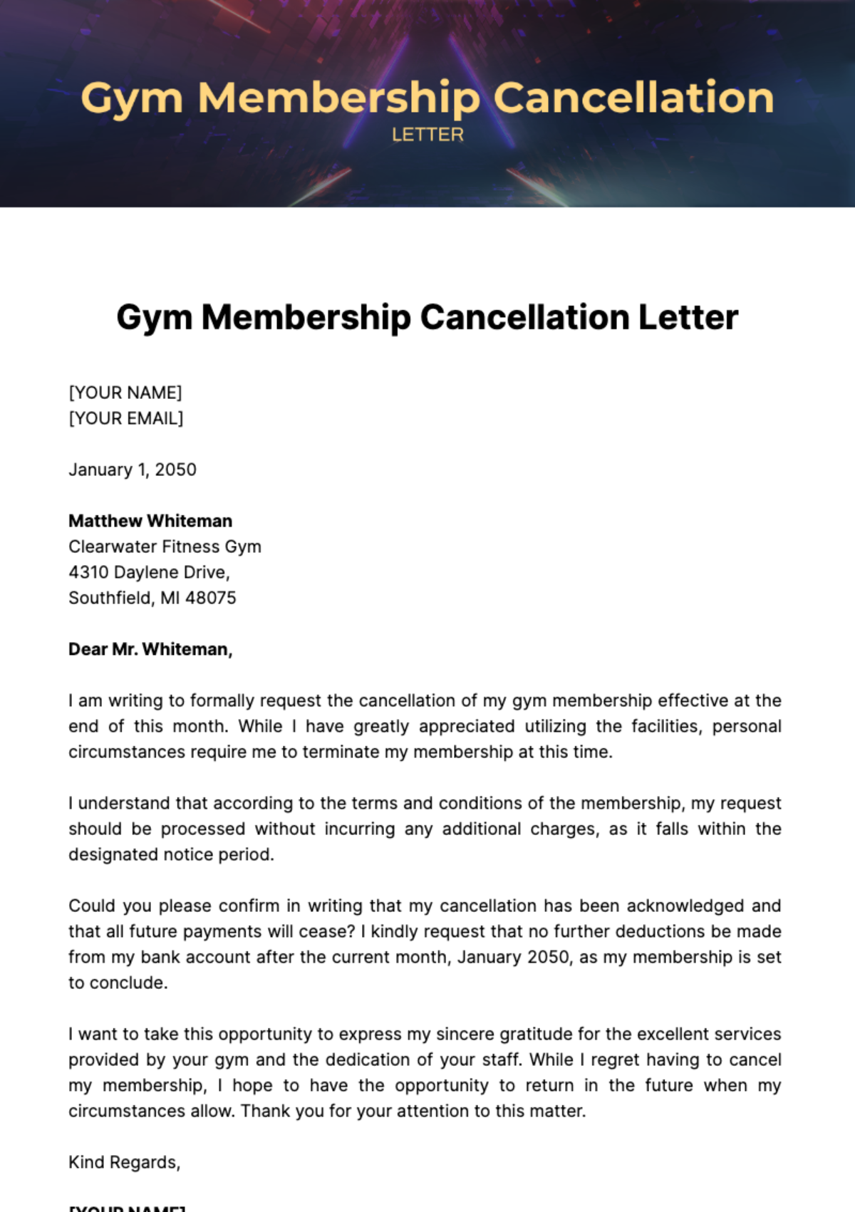 Gym Membership Cancellation Letter Template Edit Online Download 