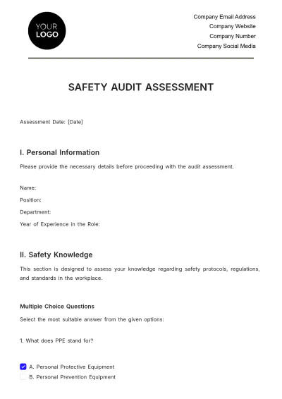Free Safety Audit Assessment HR Template to Edit Online